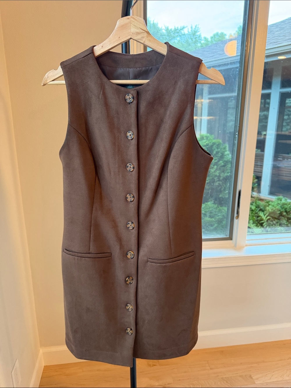 Wild Fable Brown Sleeveless Button-Front faux suede dress